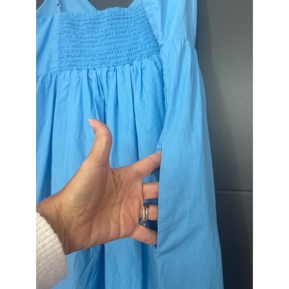 Quince Blue Cotton‎ Smocked Waist Midi Dress Women's Size L - Picture 7 of 7